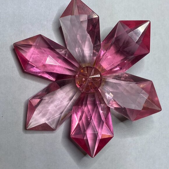 Vintage Signed West Germany Pink Faceted Lucite Flower Brooch Mid-Century - Picture 13 of 14